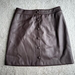 NWT LOFT Chocolate Brown Button-Front Faux Leather Mini Skirt